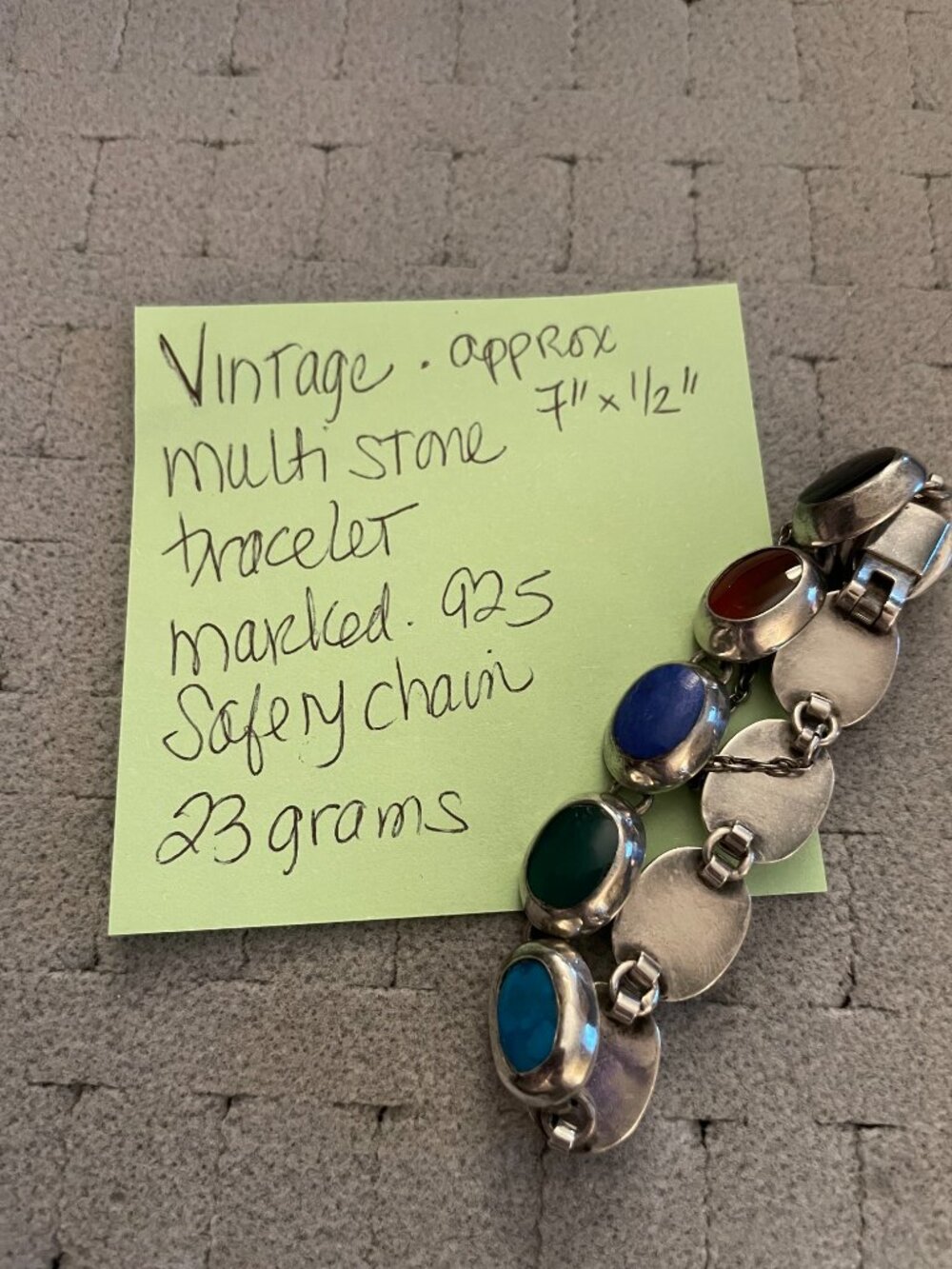 LAST Vintage TAXCO Bracelet Multi Stone 23 grams 7" 925 Mid Century Handmade - Picture 14 of 14